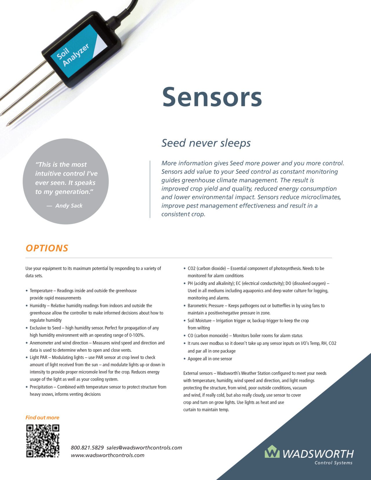 Sensors Product Sheet - Wadsworth Controls